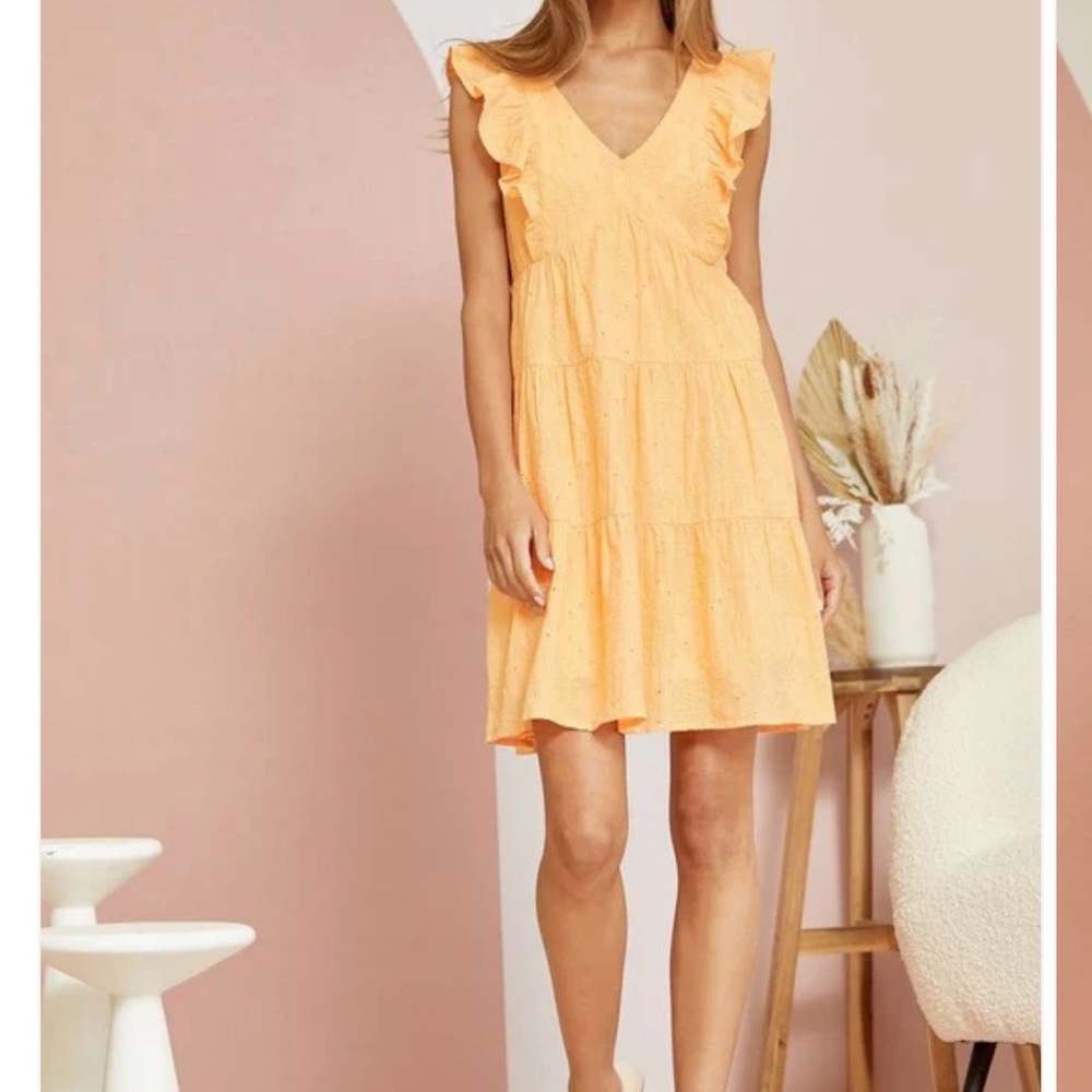 ANDREE BY UNIT Tiered Ruffle Mini Dress in Sunkist